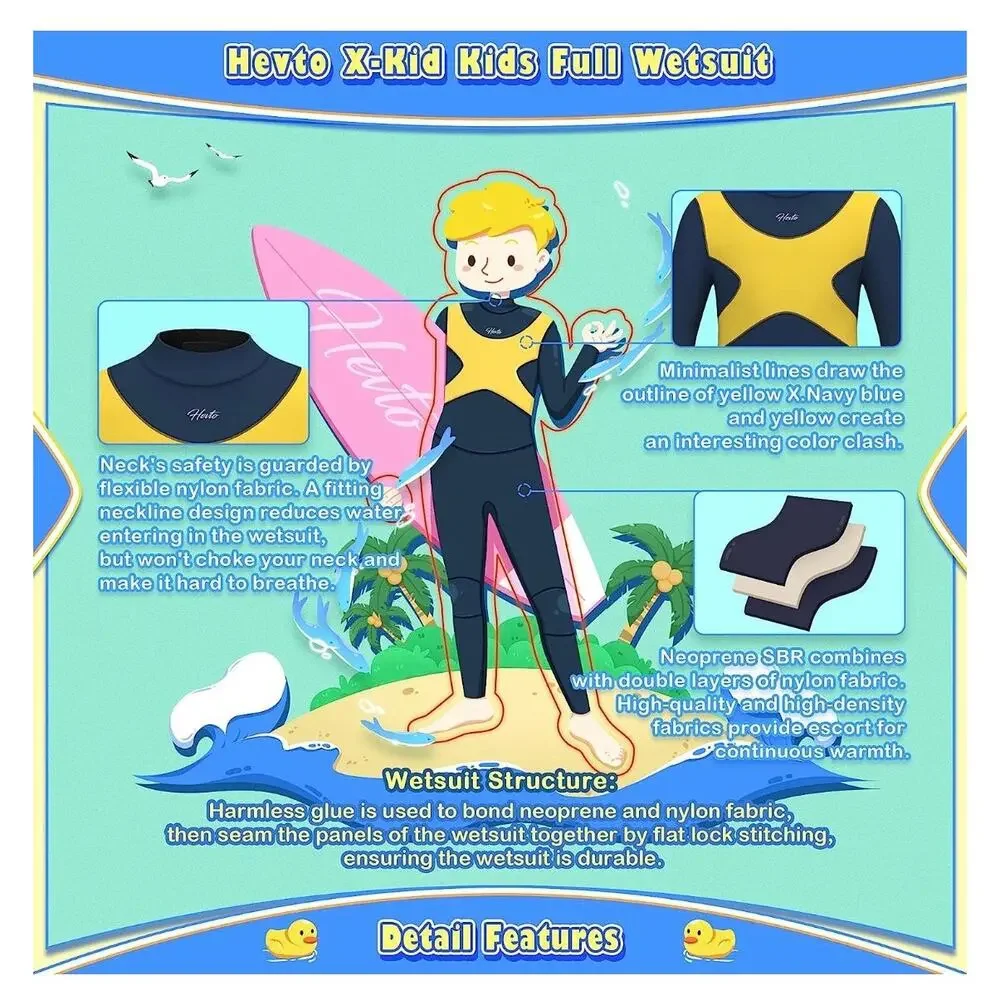 Hevto Wetsuit Kids & Youth Sz. 16 Full Shorty 3/2mm Neo. Surfing Swimming Diving